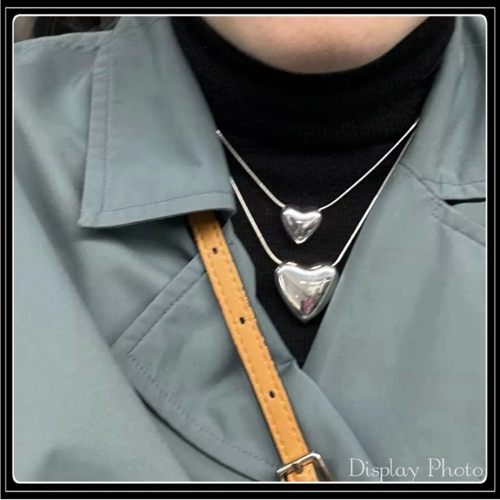 New 925 Mega Puff Heart Snake Chain Necklace High Shine Silver Statement Pendant